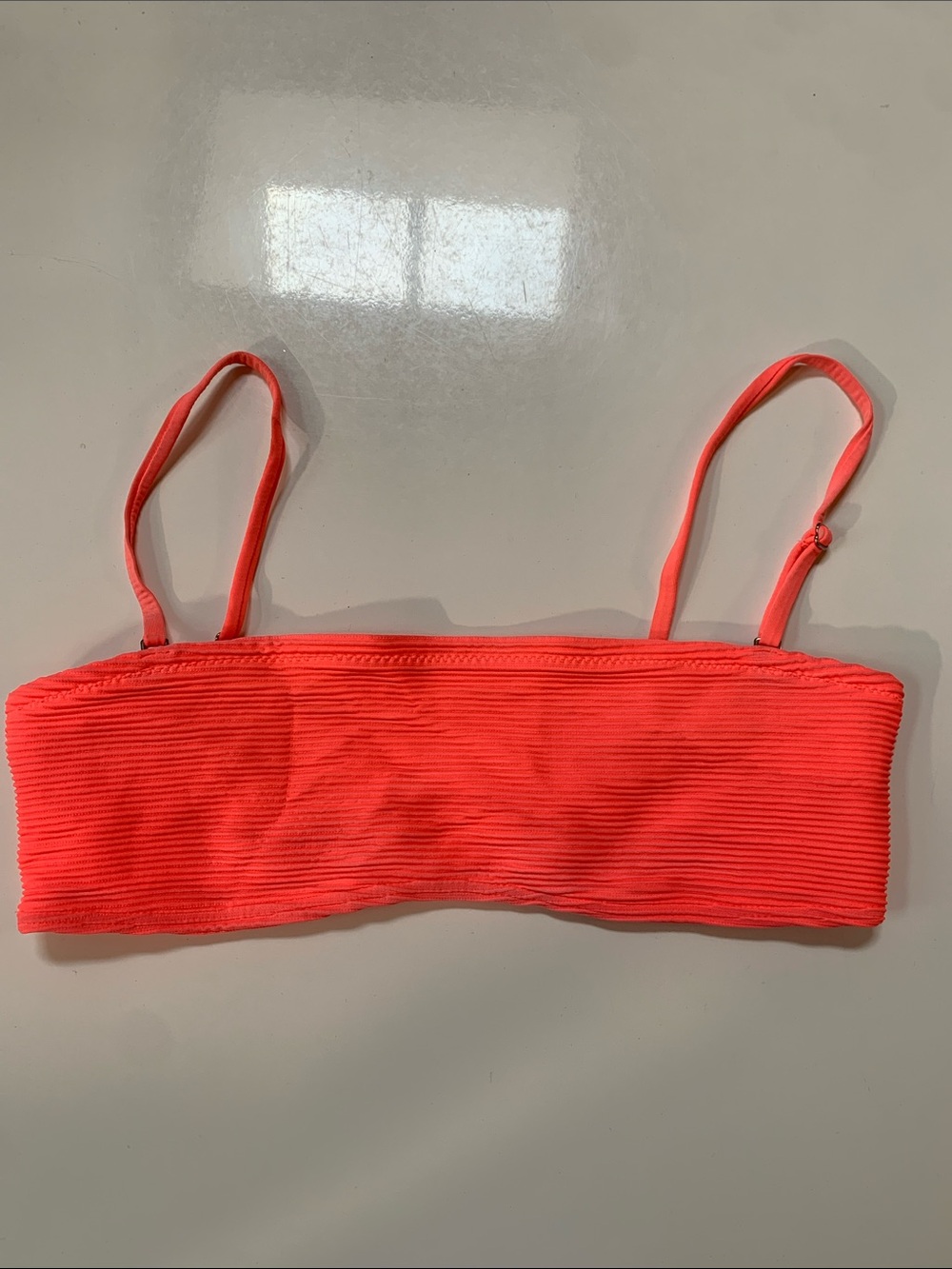 [4] TOPSHOP Coral Ribbed Bandeau Swim Top with Straps